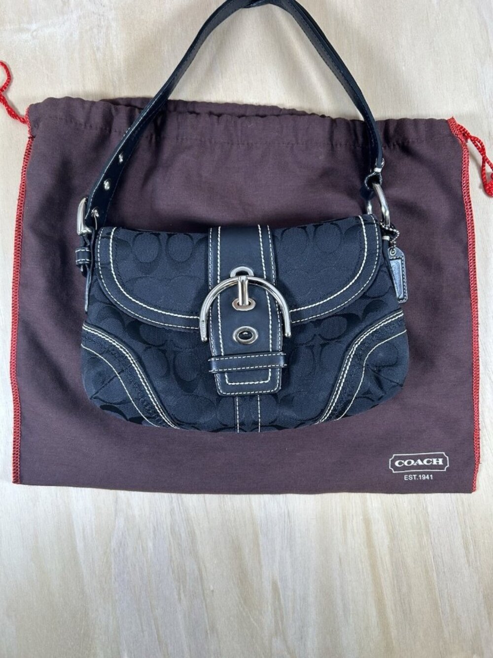 VINTAGE COACH 10602 SOHO BLACK SIGNATURE C JACQUARD CANVAS SHOULDER BAG MONOGRAM
